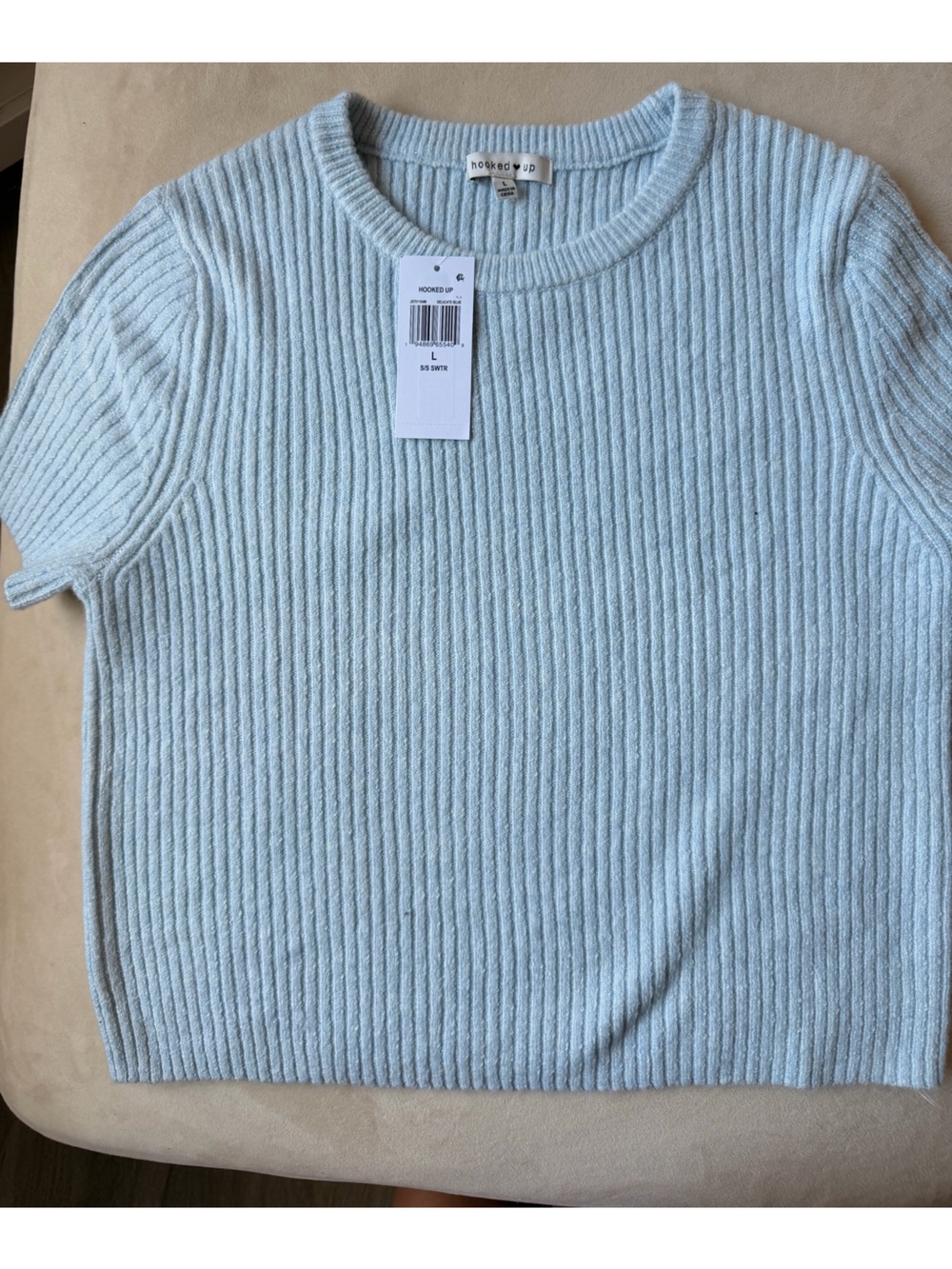 Hooked Up by IOT Ribbed Crew Sweater in Light Blue